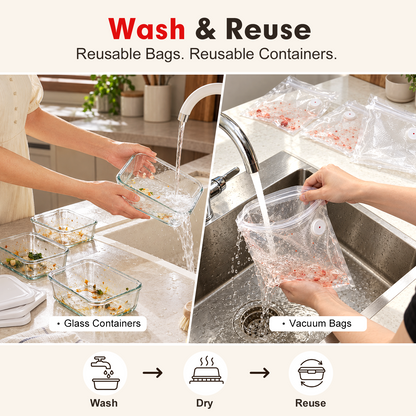Handheld Vacuum Sealer Kit — 6 Containers + 30 Reusable Bags