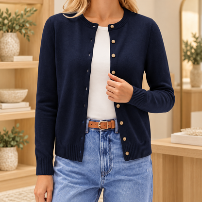 Women's Crew Neck Button-Front Knit Cardigan