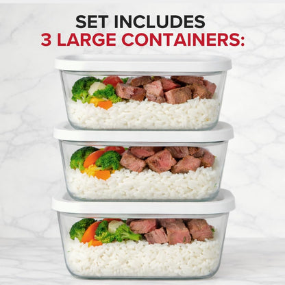 3x Large Glass Vacuum Food Containers - For Handheld Sealers