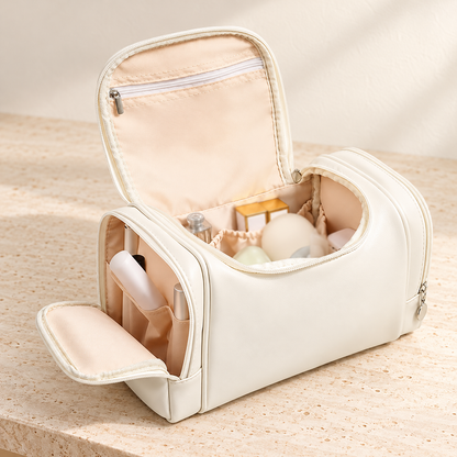Travel Makeup Organizer Bag with Handle and Side Compartments