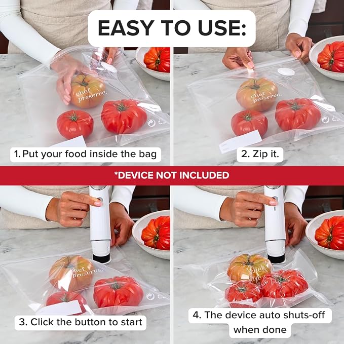 20-Pack Reusable Vacuum Food Bags (12x13") - BPA-Free, Leak-Proof, Freezer Safe