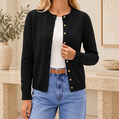 Women's Crew Neck Button-Front Knit Cardigan