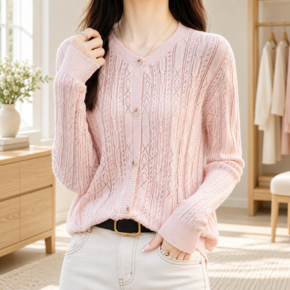 Women’s Pointelle Knit Button-Front Cardigan