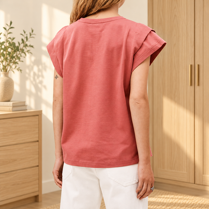 Women’s Relaxed Crewneck Top with Rolled Sleeves