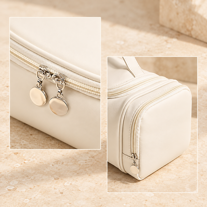 Travel Makeup Organizer Bag with Handle and Side Compartments